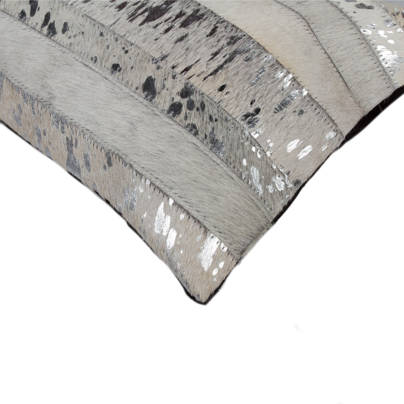 Rectangular Leather Pillow Cover and Insert, Gray/Silver