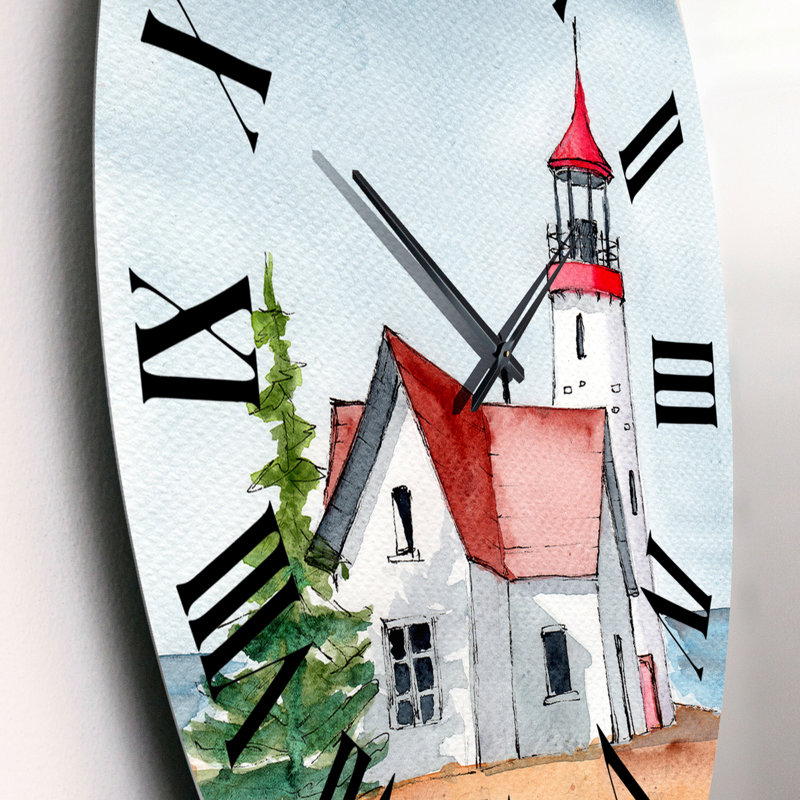 Un phare avec une cabane sur la colline et la mer - Horloge murale, Petit