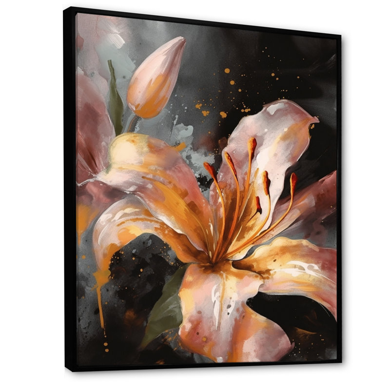 Orange Lily Dreams - décoration murale lis floral, H 20 po x l 12 po, Cadre flottant noir