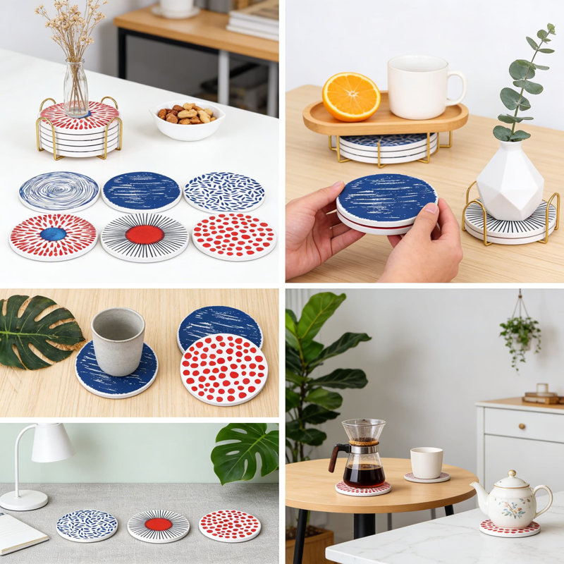 Ensemble de 6 sous-verres en céramique absorbants avec support, fond en liège antidérapant, sous-verres à absorption rapide pour table basse, bureau, bureau et décoration intérieure
