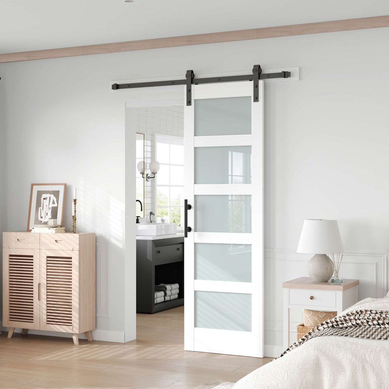 Porte de grange en bois manufacturé en verre avec trousse de quincaillerie d'installation, 26 po x 84 po, 1