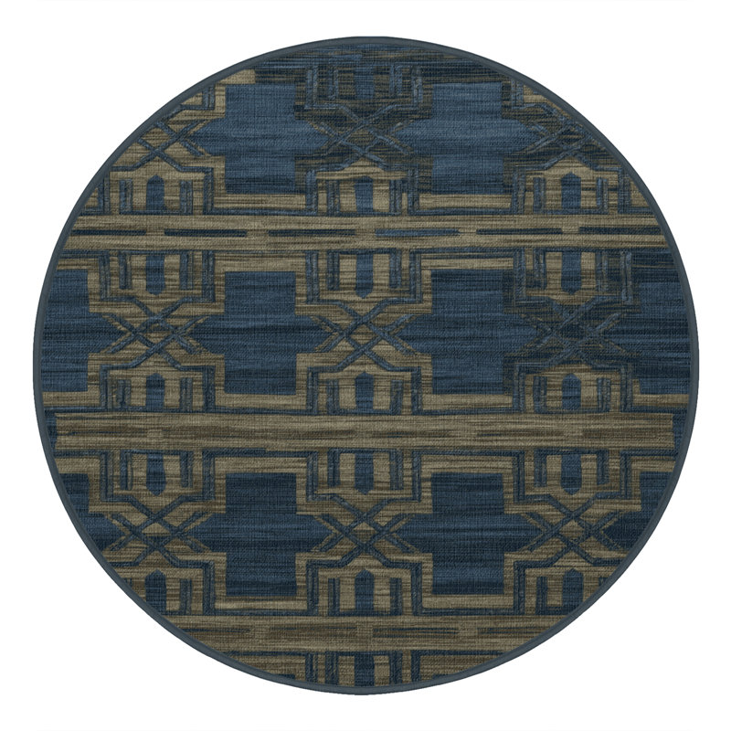 Machine Washable Trellis Gray Area Rug, Round 6'