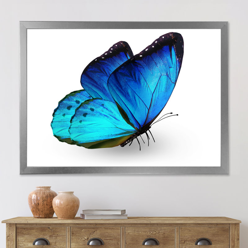 «Vibrant Blue Butterfly», reproduction sur toile, Toile avec cadre argenté, H 24 po x l 32 po x P 1,5 po