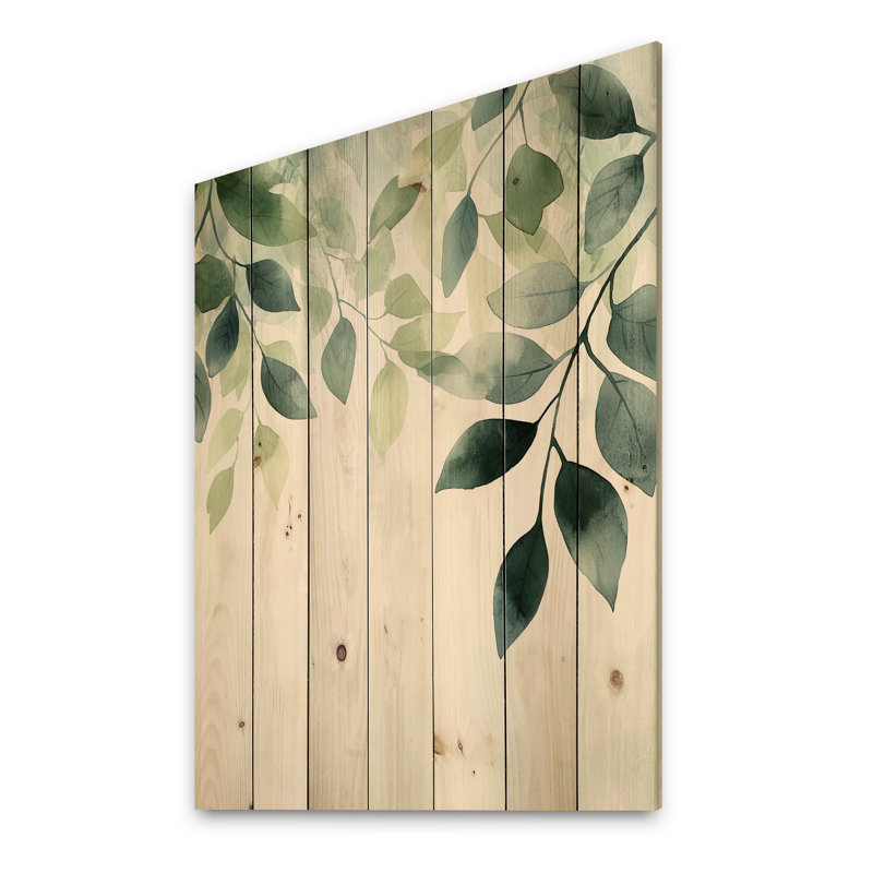 Plantes botaniques vertes minimalistes III - feuilles, art mural sur bois de pin naturel, H 40 po x l 30 po