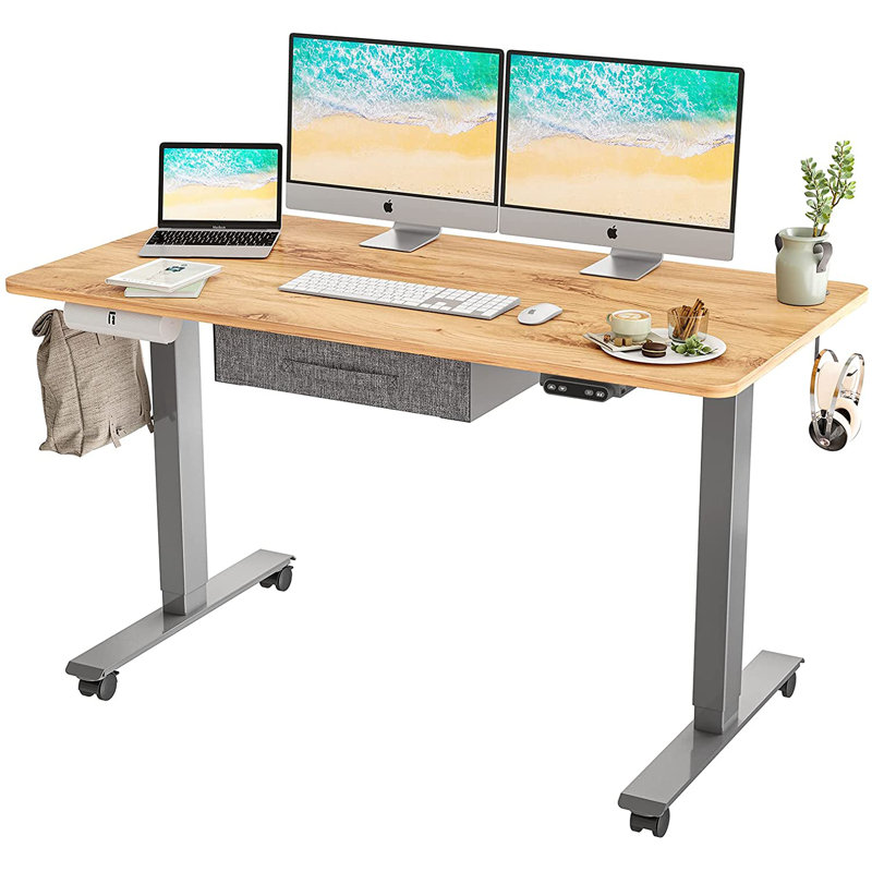 Bureau debout à hauteur réglable Daejha, Chêne / gris