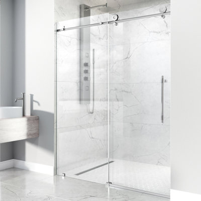 Elan Hart 56-60" W x 76" H Sliding Frameless Shower Door with 3/8" Clear Glass