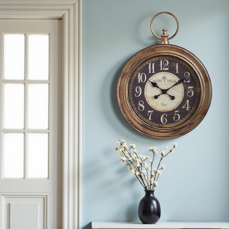 Clocks, Round, Wall Clock, Antique Brown, Traditional, 17.5'' W X 23.25'' H X 2.25'' D
