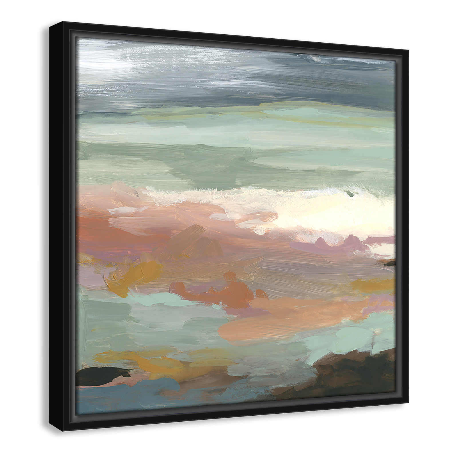 Bingham "Ocean Bluffs" Painting by Carol Robinson, Picture Framed Canvas, 17.5" H x 17.5" W, Black