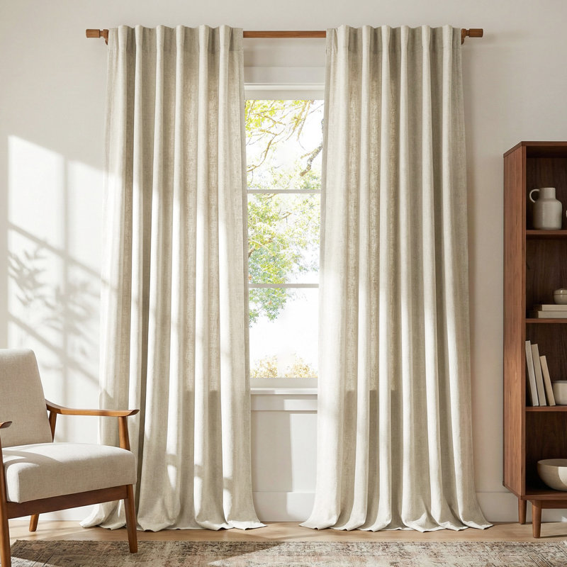 Faux Linen Blend Curtains Rod Pocket & Back tab Semi Sheer Window Treatments Privacy with Light Filtering for Living Room, 2 Panels