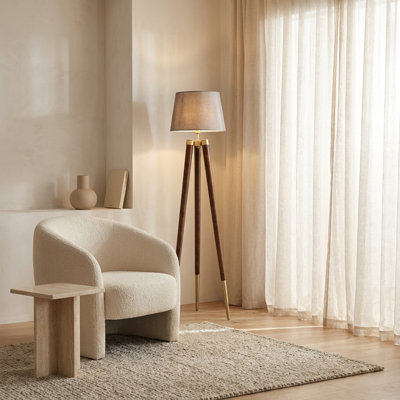 Cascade Grey / Walnut Drum Shade Floor Lamp