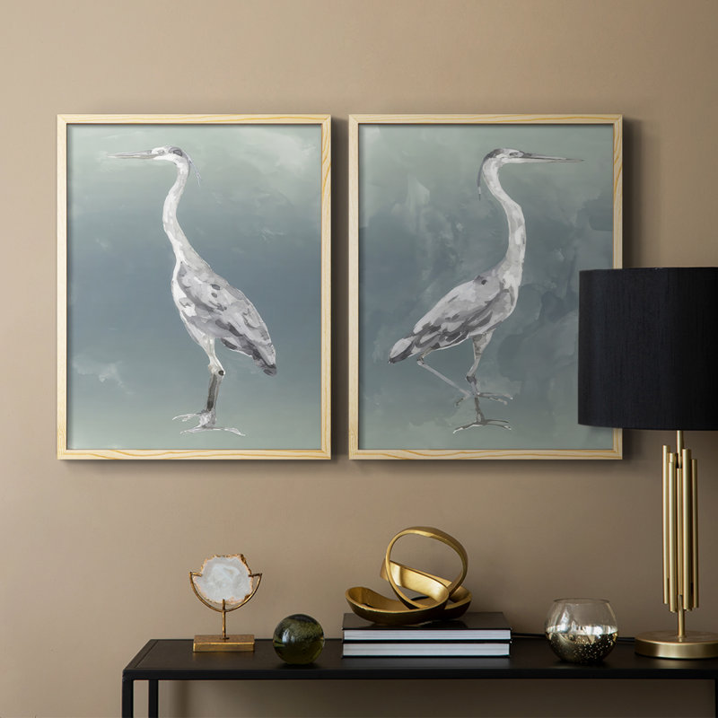 «Egret on Azure I», reproduction encadrée de qualité supérieure - prête à être accrochée - aucun clou requis - aucun clou requis