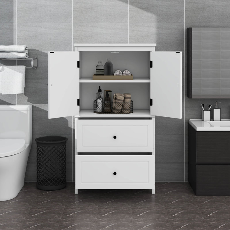 Armoire avec deux portes et tiroirs, tablette réglable, Blanc