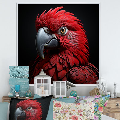 Crimson Elegance, perroquet tropical encadré sur toile