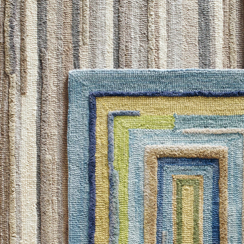Concentric Geometric Handmade Tufted Wool Blue/Green/Yellow Area Rug, Round 7'