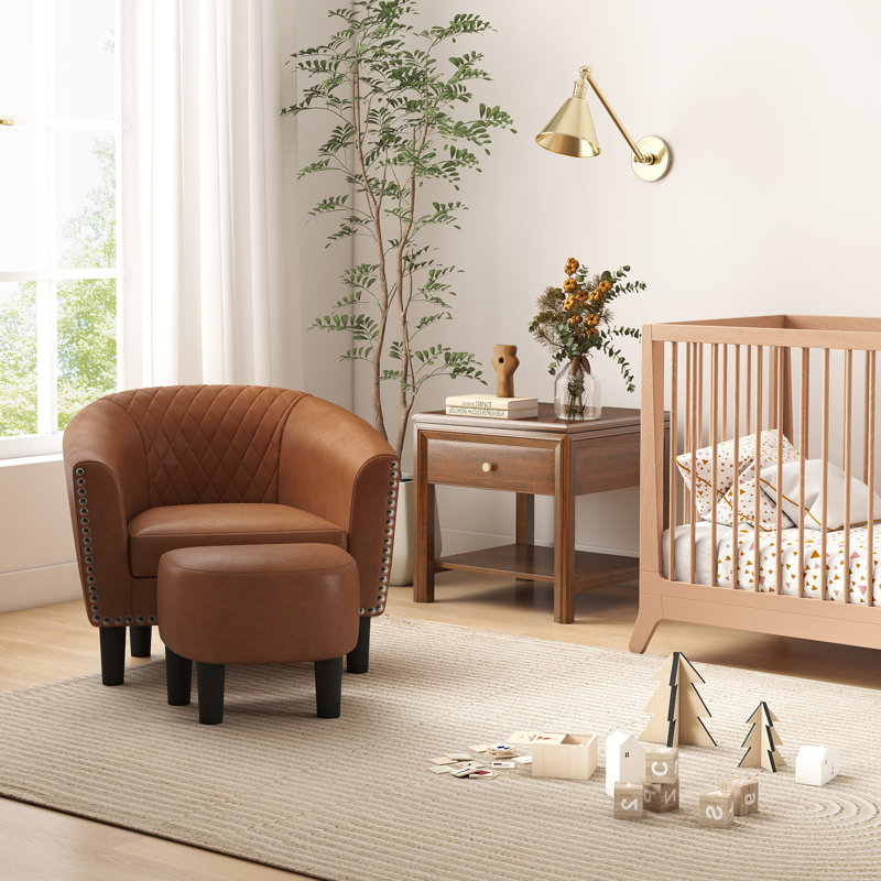 Fauteuil demi-tonneau avec repose-pieds 27,95 po Alverstone, Similicuir brun