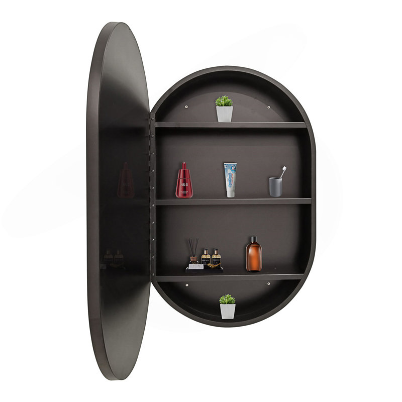 Armoire à pharmacie murale 31 po x 21 po à cadre mural ovale en métal noir avec miroir
