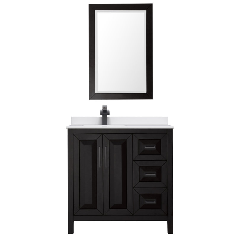 Daria 36'' Single Bathroom Vanity with Cultured Marble Top, Matte Black, Dark Espresso, White Cultured Marble