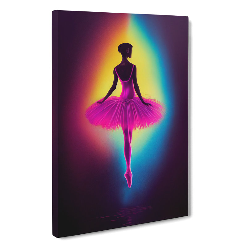 Neon Ballerina - Wall Art, 50cm H x 35cm W x 3cm D, Wrapped Canvas