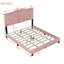 Lit plateforme tapissier rose grand format - Velours moderne avec tête de lit et cadre de rivets
