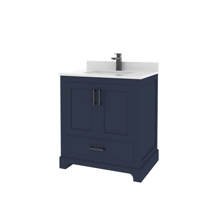 Ensemble de meuble-lavabo simple 30 po avec plateau en quartz Maya, Bleu, Noir mat