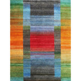 Hand Knotted Wool Area Rug in Red/Green/Blue