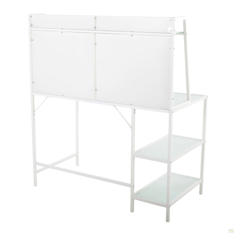 Bureau contemporain Tier en métal blanc et verre givré