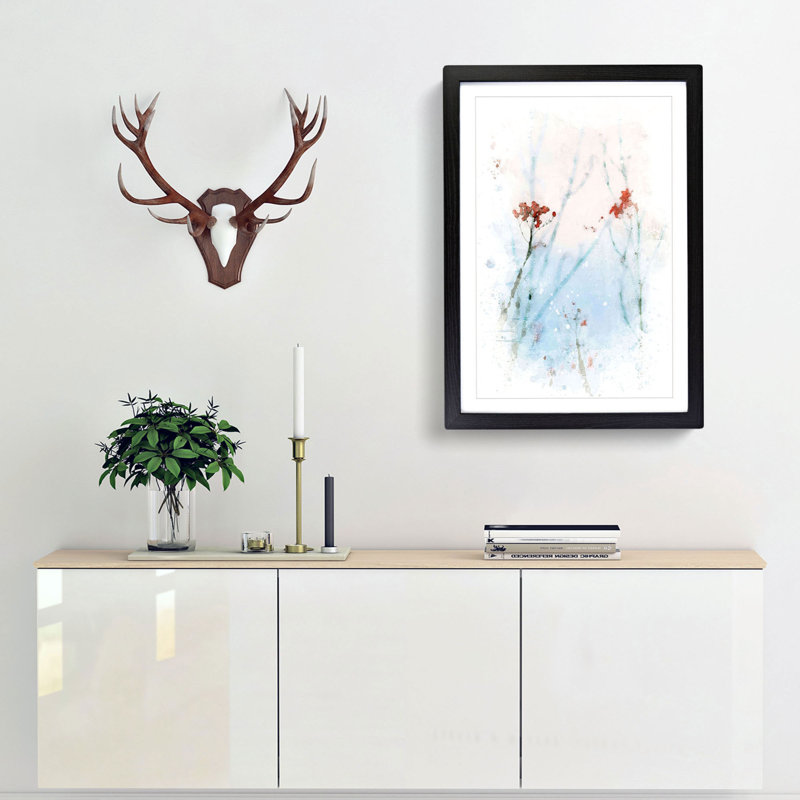 Branches of Red Berries in Abstract - Picture Frame Painting Print, 65cm H x 48cm W x 2cm D, Black Framed