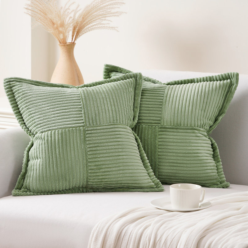 Housse de coussin carré en velours côtelé, H 18 po x l 18 po, Vert sauge