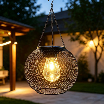 Lanterne solaire à énergie solaire, finition en métal avec crépuscule automatique blanc chaud On / Off à l'aube, lumière extérieure imperméable IP65 pour décoration de jardin