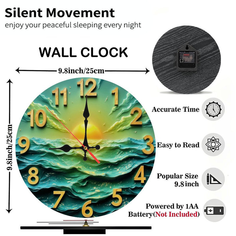 Horloge océanique avec chiffres dorés