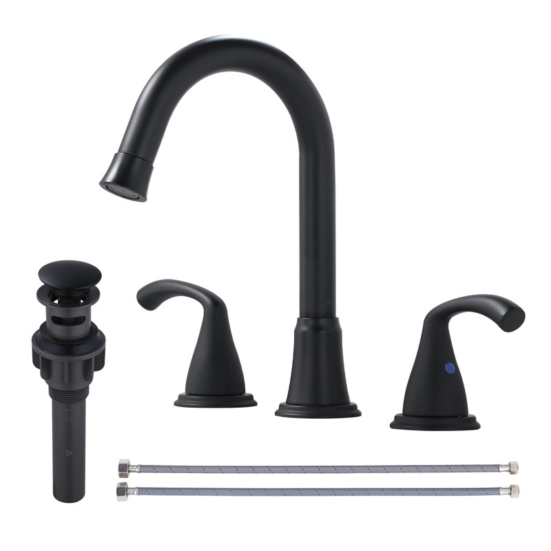 Robinet de salle de bain à large entraxe avec bonde, Noir mat