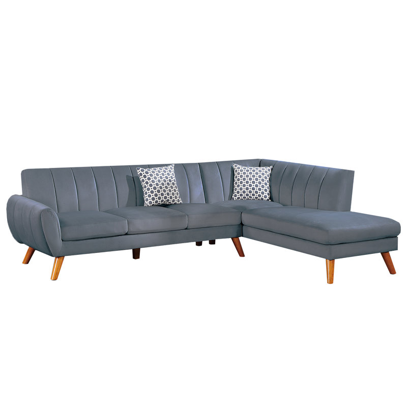 Canapé et méridienne faisant face à la droite Holms, Velours gris foncé, H 33 po x l 111 po x P 80 po