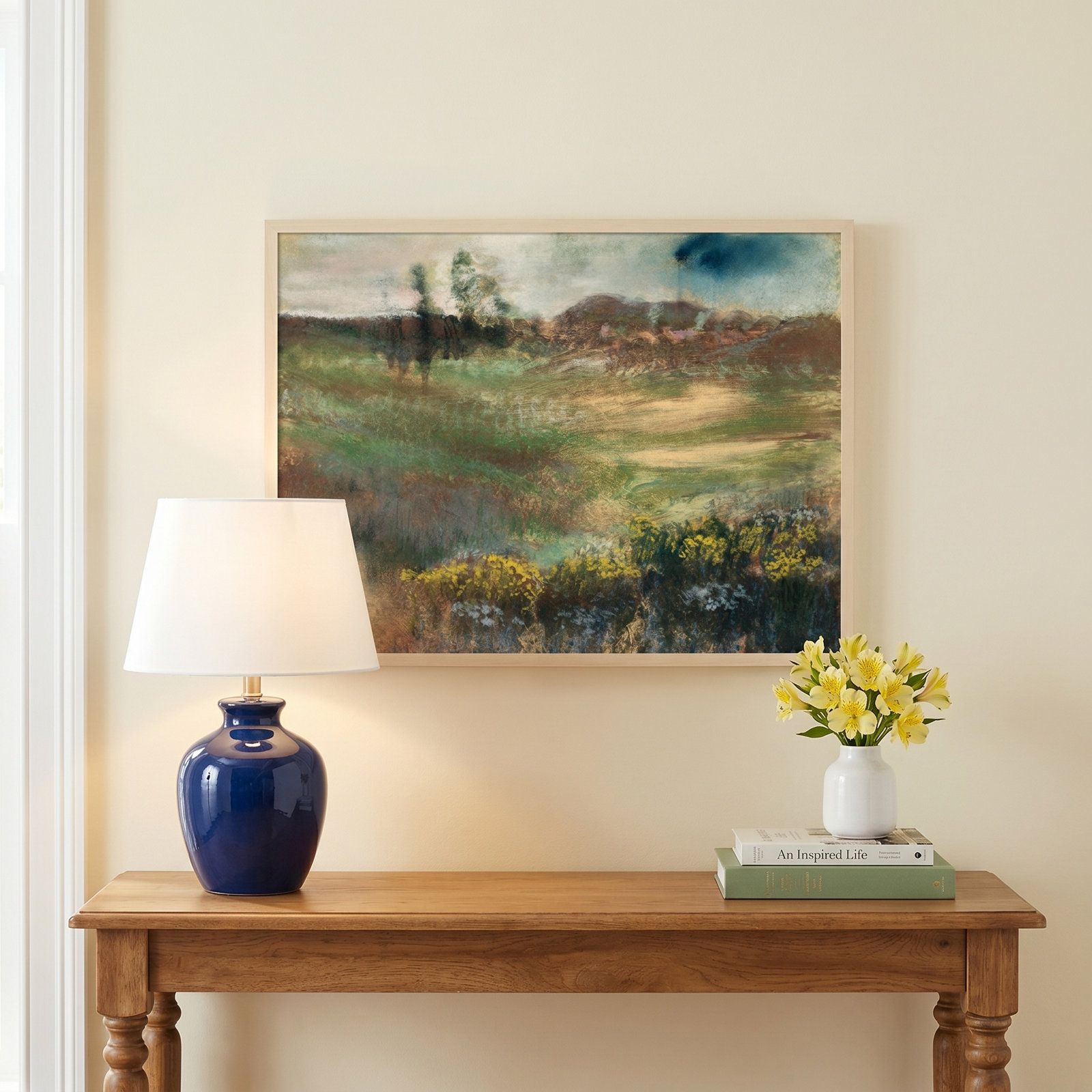 Edgar Degas's Landscape With Smokestacks Print, Brown Framed, 19" H x 25" W
