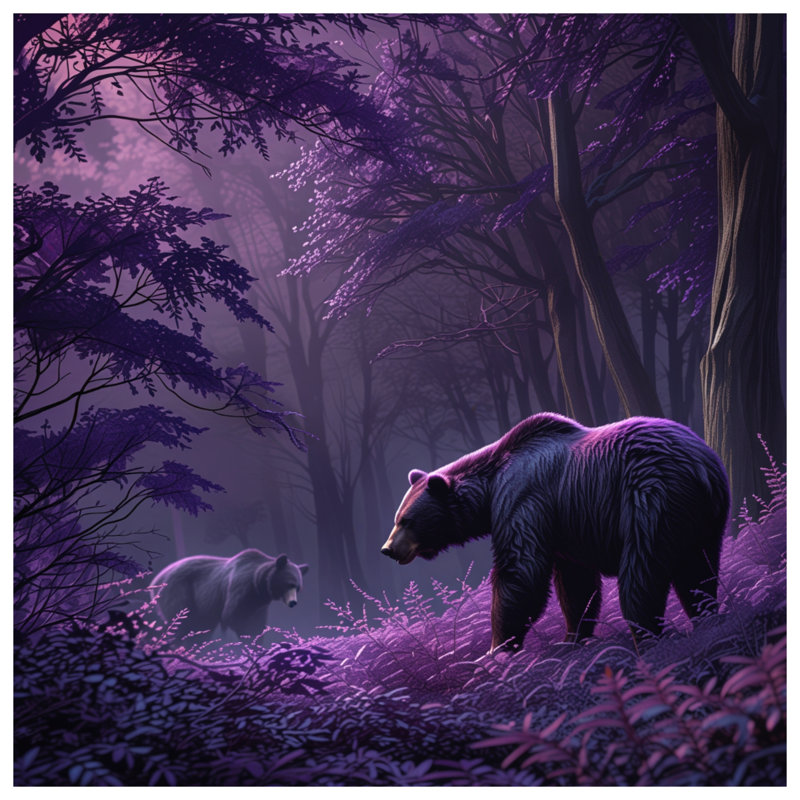 Rideaux Bears In Purple Forest, 50 po x 80 po - 1 panneau, Blockout