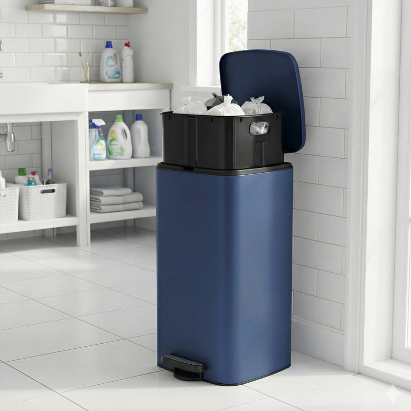 Clerfont Step On Kitchen Trash Can, Midnight Blue, 54.4cm H x 34cm W x 28.5cm D