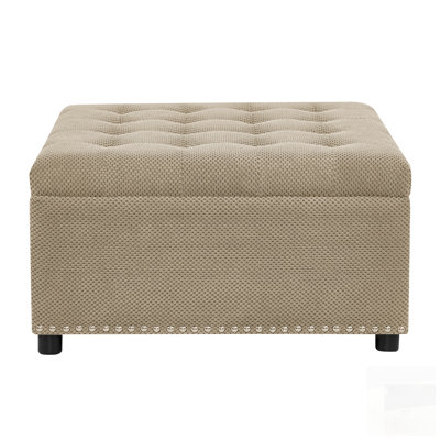 Classic Tufted Storage Ottoman With Nailhead Trim, Versatile Square Footstool For Living Room And Bedroom Decor