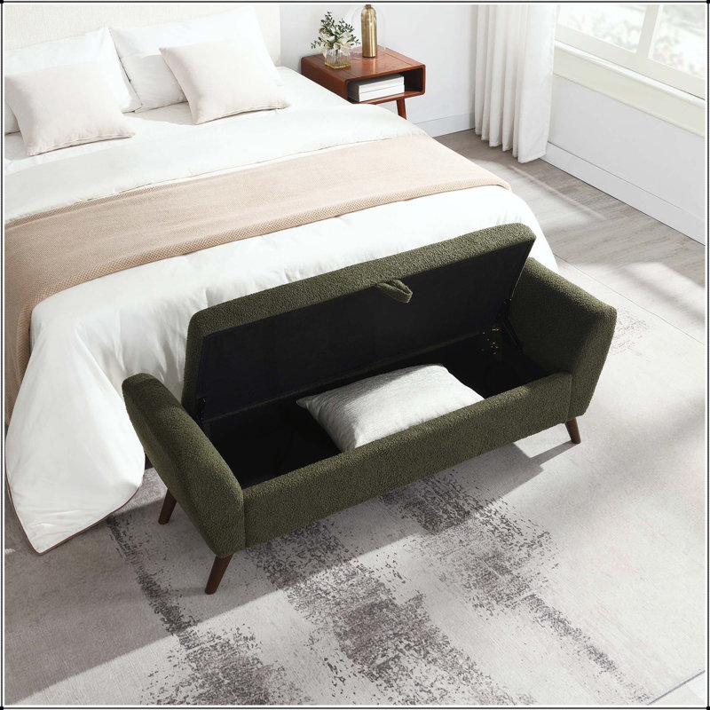 Banc de rangement 60 po Mid-Century Teddy, Vert olive