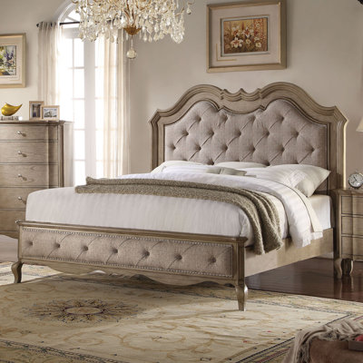 Roberto Upholstered Panel Bed in Beige and Antique Taupe