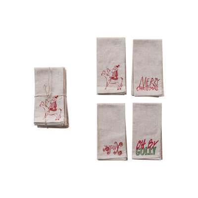 Cotton Christmas Napkins With Embroidered Sayings