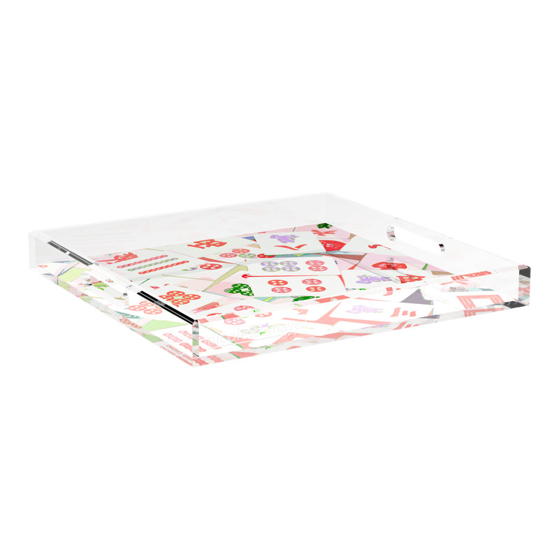 Mahjong Abstract Decorative Tray, 18"W x 18"D x 2"H, Petal, Square