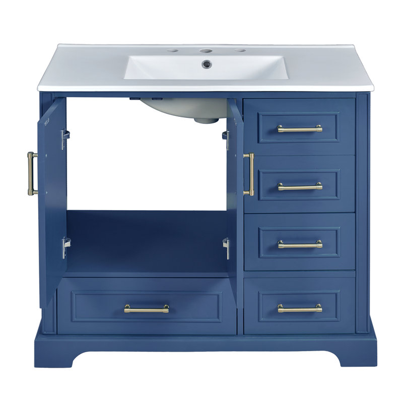 36'' Single Bathroom Vanity With Ceramics Top, Blue
