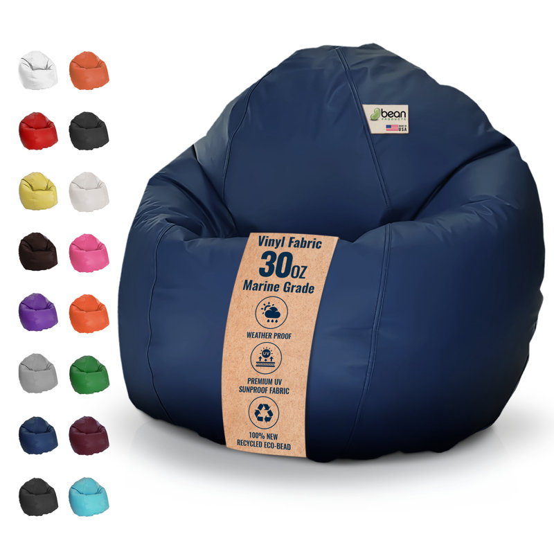 Bean Bag Chair - w/Polystyrene Beads and CertiPUR Foam Filled Waterproof Chair for Adults and Teens, Dark Navy Vinyl