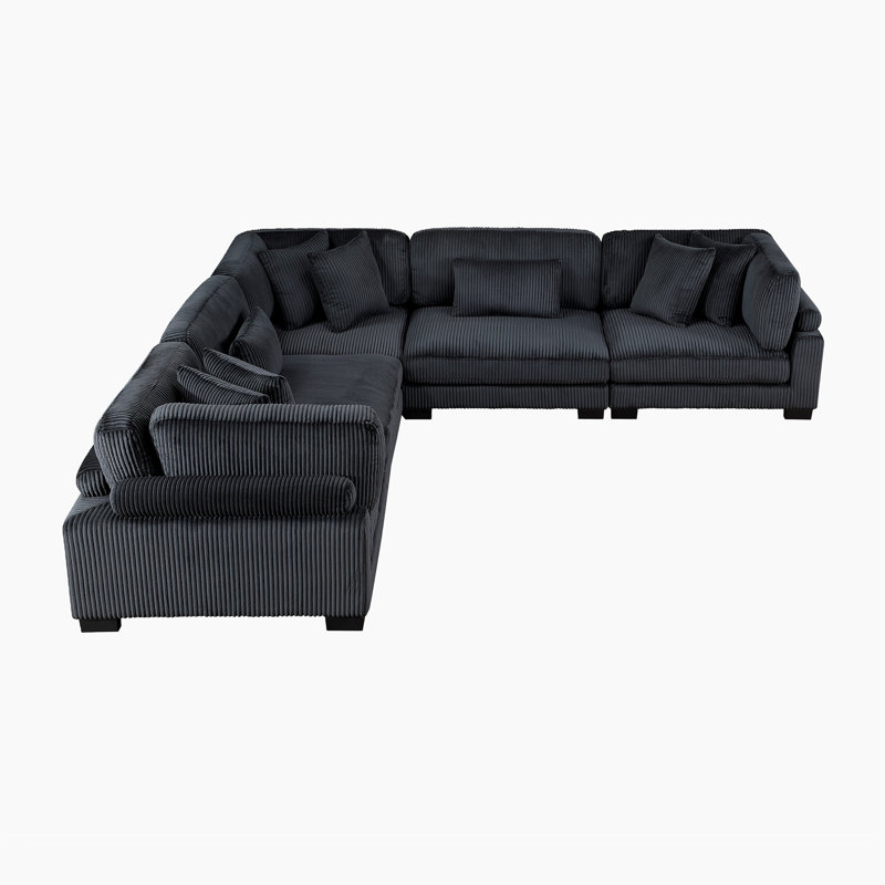 Canapé modulaire en velours côtelé 5 pièces Brinsley, Velours côtelé noir, H 34,5 po x l 135 po x P 135 po, Symétrique