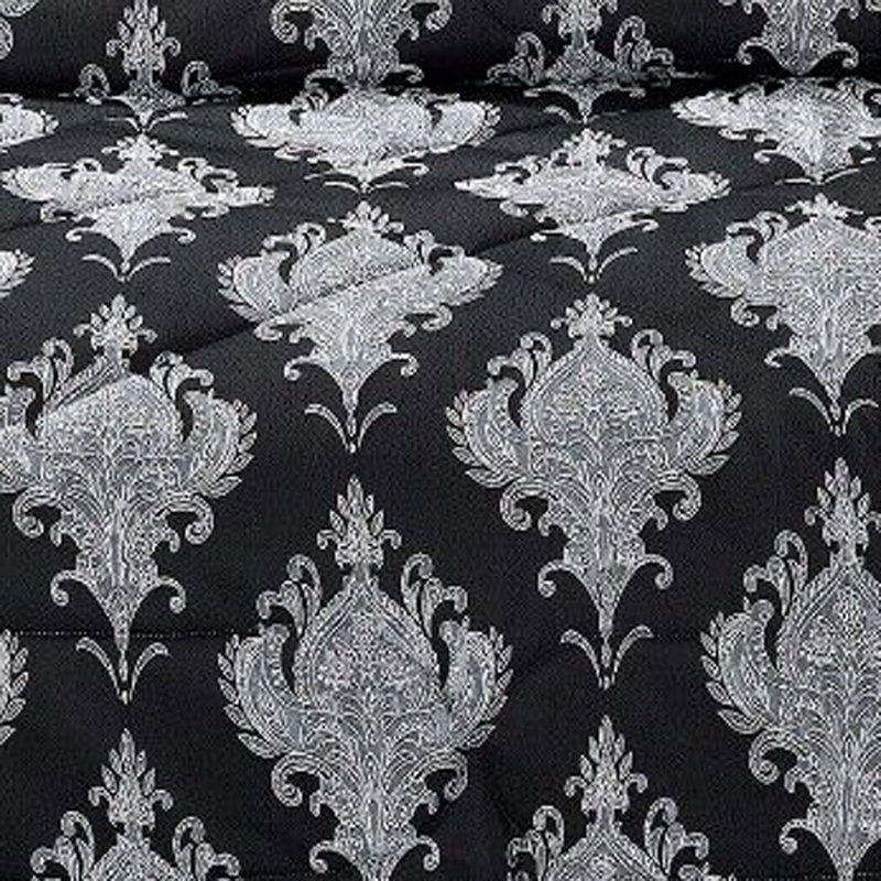 Gina Polyester Damask Bedspread with Pillow Shams, Black, 220 x 240 cm Bedspread - 2 Pillowcases