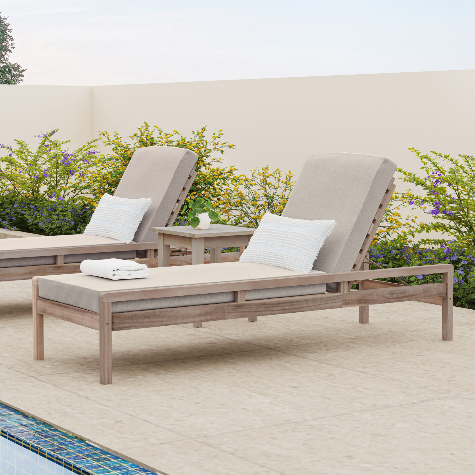 Amina Outdoor Chaise Lounges (Set of 2), Beige