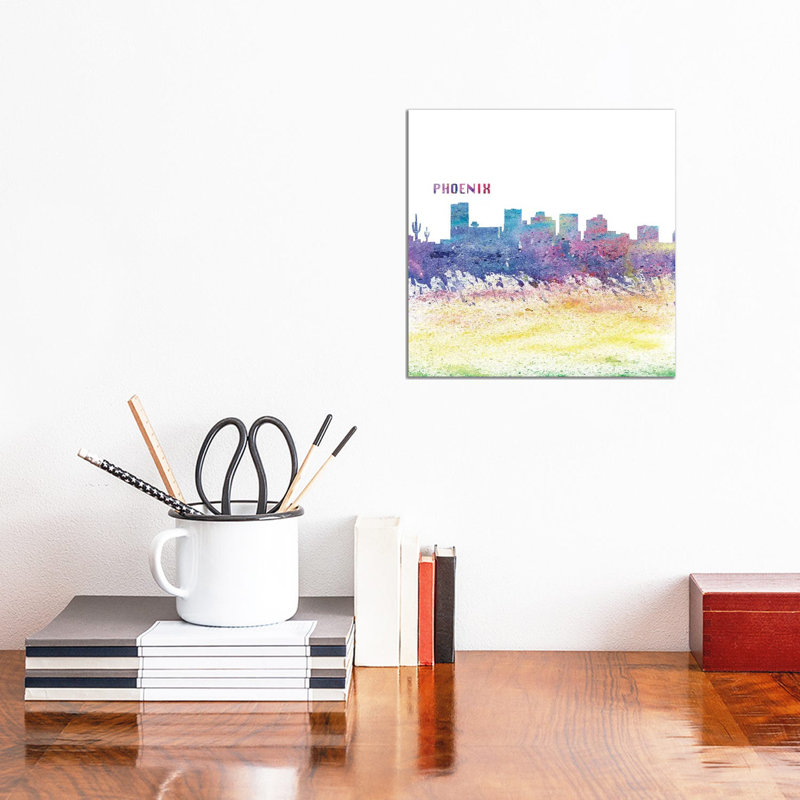 Phoenix Arizona Skyline Silhouette Impressionistic Splash 1 Piece Wrapped Canvas Painting, 30.48 cm H x 30.48 cm W