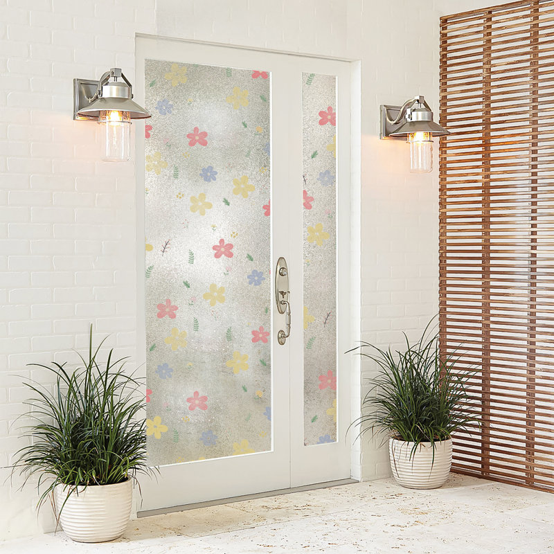 Film de fenêtre décoratif givré à motif floral pour préserver l'intimité, à adhérence statique