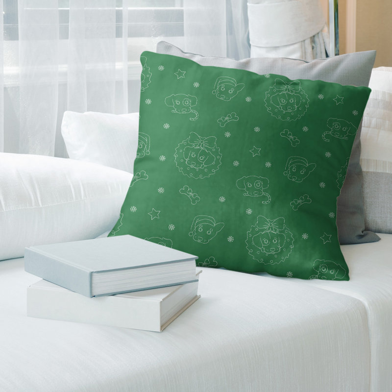 Coussin Christmas Dogs, 18 po x 18 po, Vert