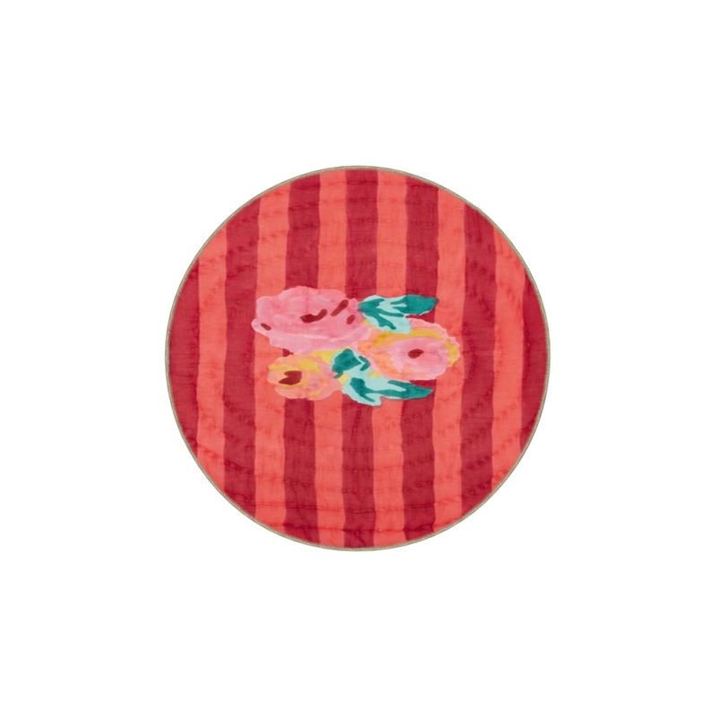 Vertical Striped Red Rose Patterned Multicolored Woven Floor Carpet, Runner 2'6" x 9'11"