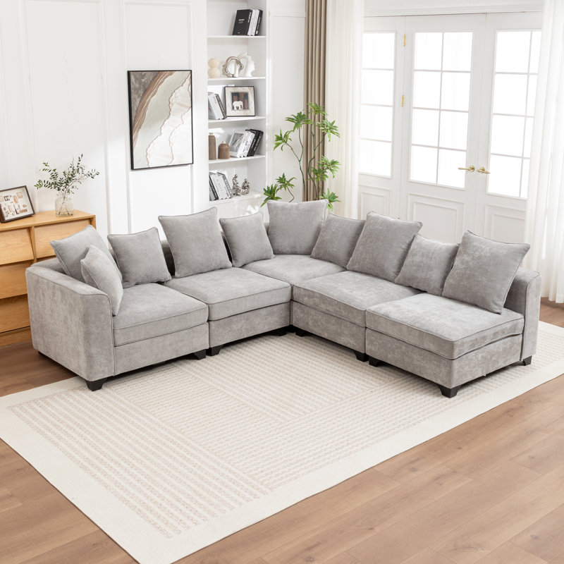 Bennett 5 - Piece Upholstered Corner Sectional, Gray Chenille